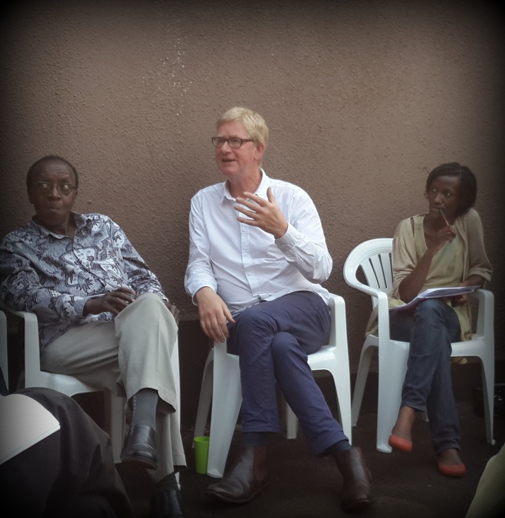 L-R: Ugandan writer Prof. Arthur Gakwandi, David Godwin and Ugandan writer/Femrite member, Davina Kawuma at the Monday Femrite Readers/Writers Club