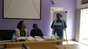 AWT's Goretti Kyomuhendo thanks Vimbai and Ellah at the end of the Editing Skills workshop.